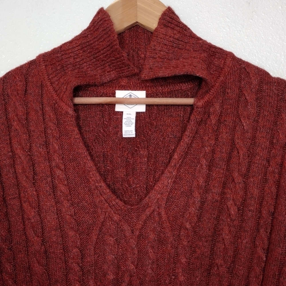 NWT St. John's Bay Rustic Brick Cable Knit Pullover Long Sleeve V-Neck Sweater - Picture 9 of 15